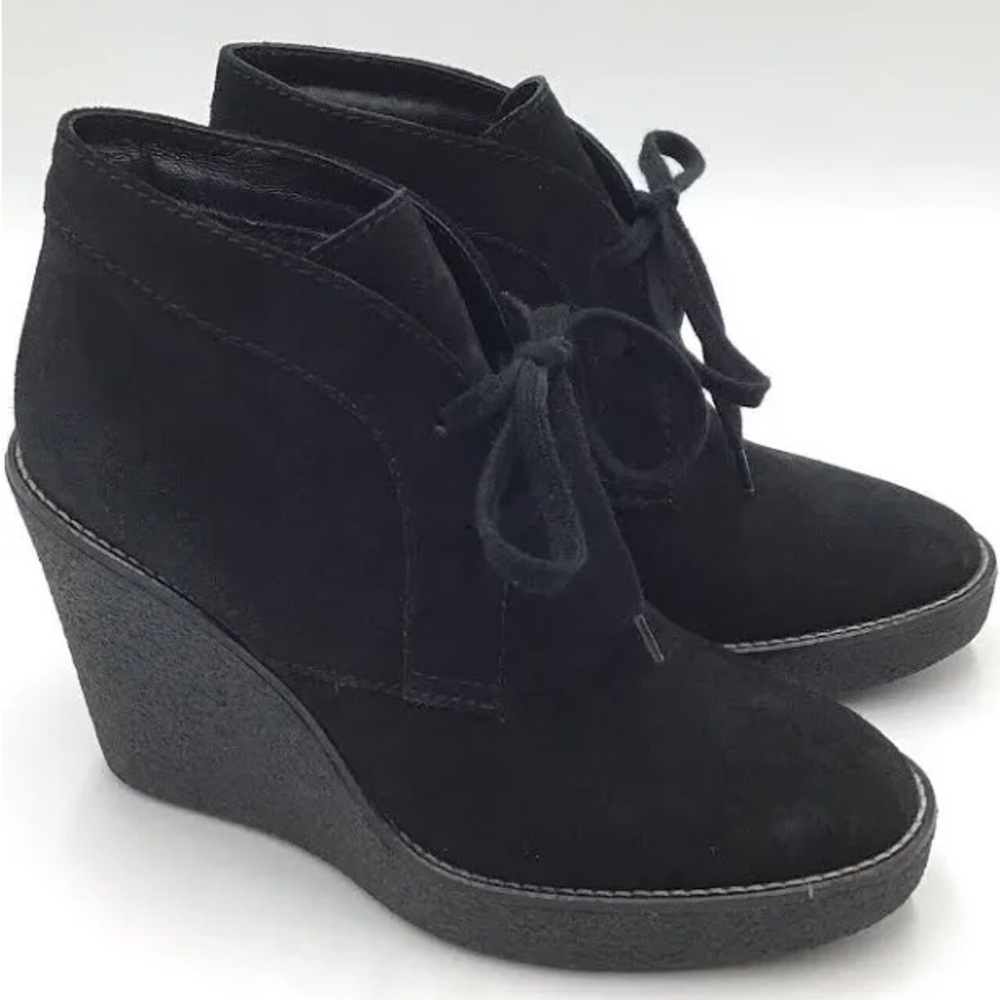Aquatalia Vianna Black Suede Wedge Boot Lace Up Ankle Bootie Italy Women 9.5